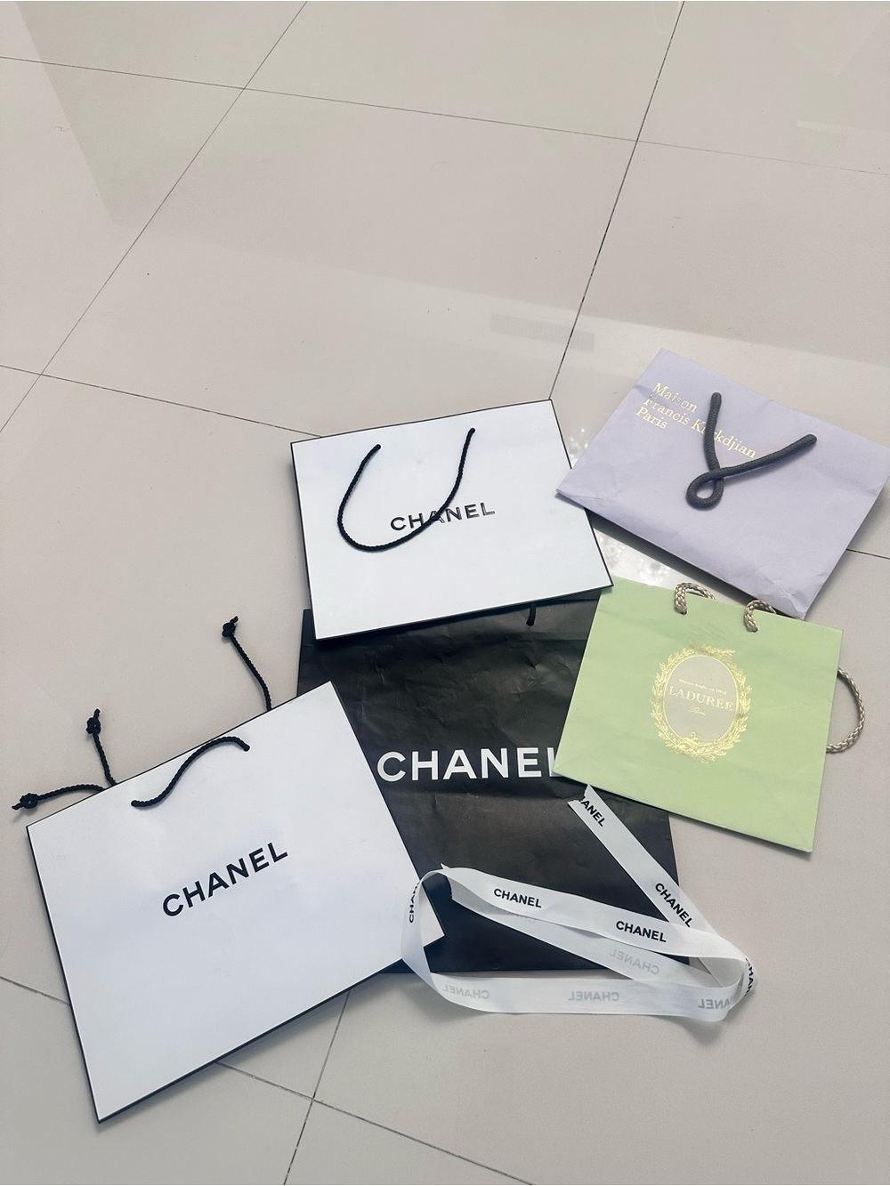 Luxury shopping bag Laduree, Chanel, MFK Kurdjian shopping bag